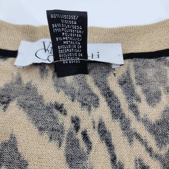 VTG Via Condotti Cardigan Sweater Animal Print Gold‎ Metallic Thread - Picture 4 of 4
